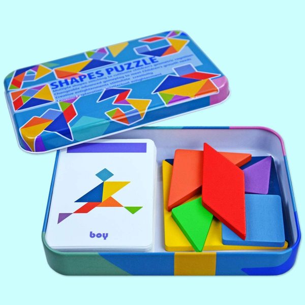 Geometric Tangram Puzzle Set – 120 Patterns, Wooden Shapes, STEM Learning Toy for Kids